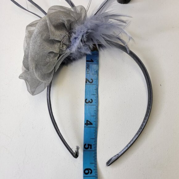 Silver Grey Rose Flower Headband Fascinator with Grey and Black Feathers - Picture 6 of 8